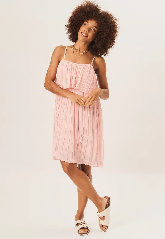 Blush Strappy Layered Top Pleated Mini Dress