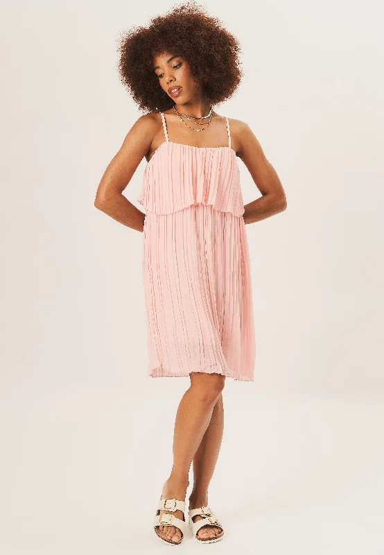 Blush Strappy Layered Top Pleated Mini Dress