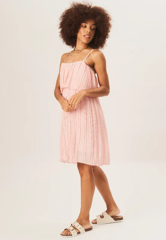 Blush Strappy Layered Top Pleated Mini Dress