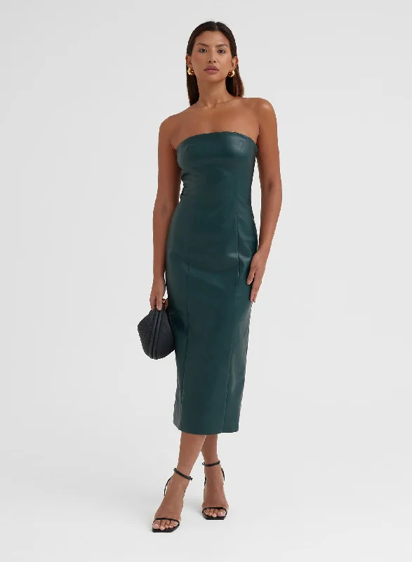 Green Faux Leather Bandeau Midi Dress - Karina