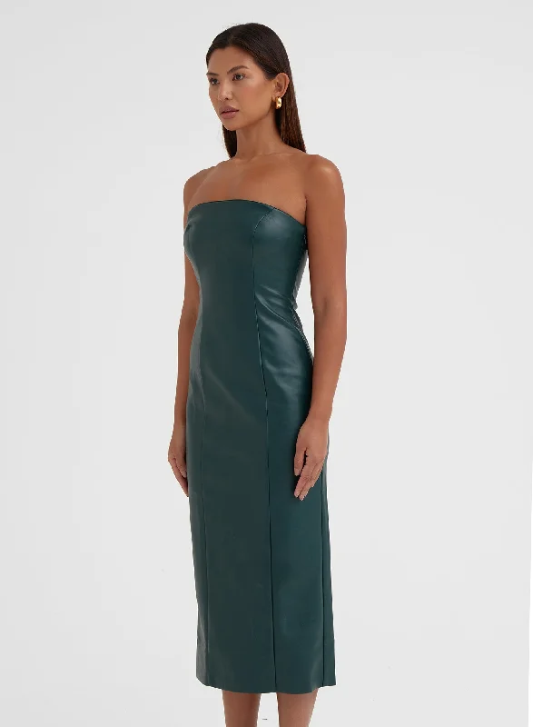 Green Faux Leather Bandeau Midi Dress - Karina