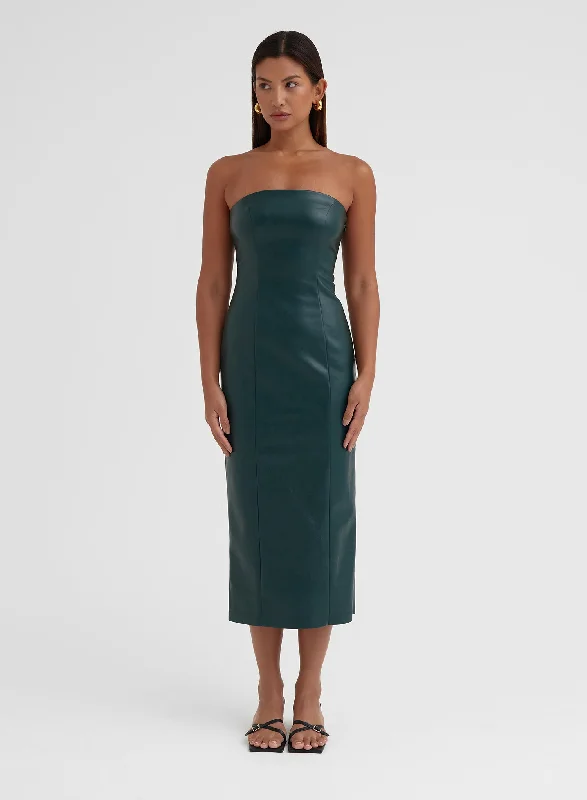 Green Faux Leather Bandeau Midi Dress - Karina