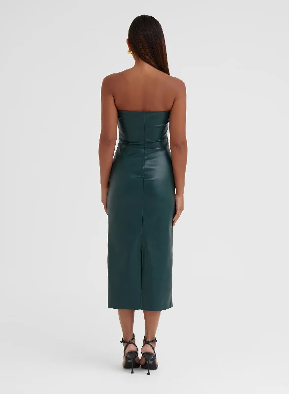 Green Faux Leather Bandeau Midi Dress - Karina