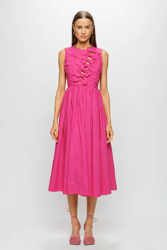 Hot Pink Midi Dress with Tie Front Detail