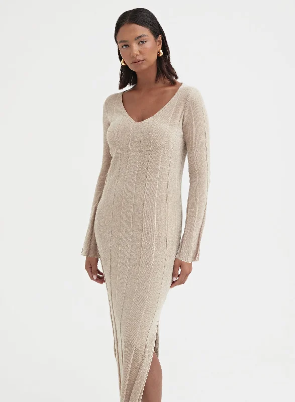 Mocha Boucle Knit Midi Dress - Nyrobi