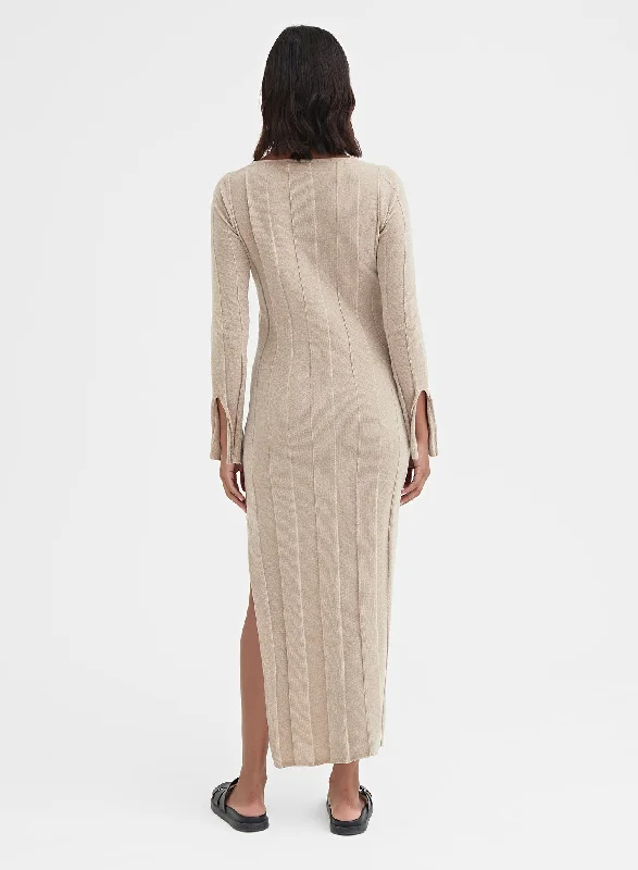 Mocha Boucle Knit Midi Dress - Nyrobi