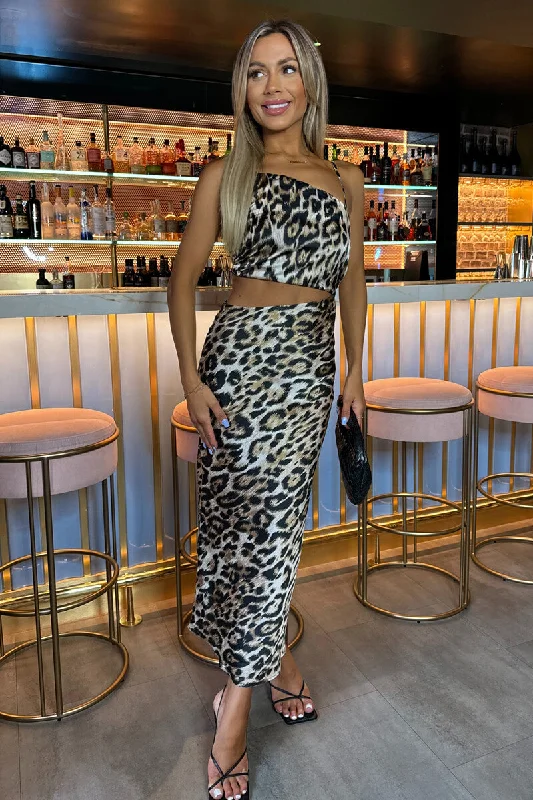 Multi Leopard Print Asymmetric Cut Out Midi Dress