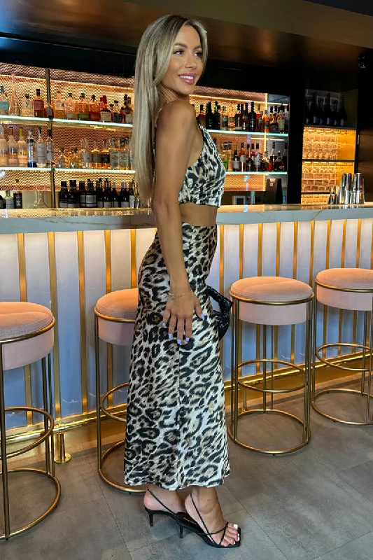 Multi Leopard Print Asymmetric Cut Out Midi Dress