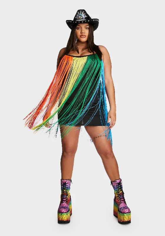 Plus Technicolor Trip Fringe Mini Dress