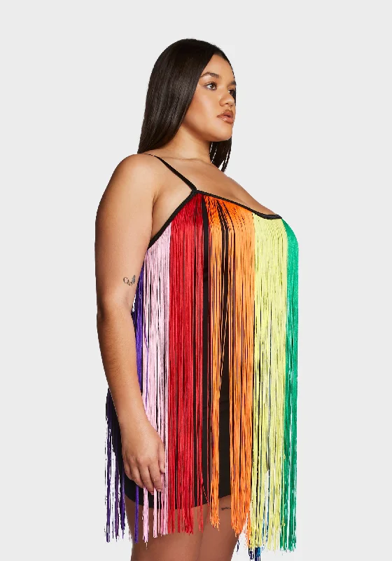 Plus Technicolor Trip Fringe Mini Dress