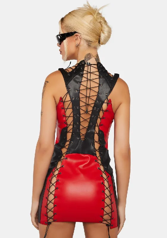 Red Moto Lace-Up Mini Dress