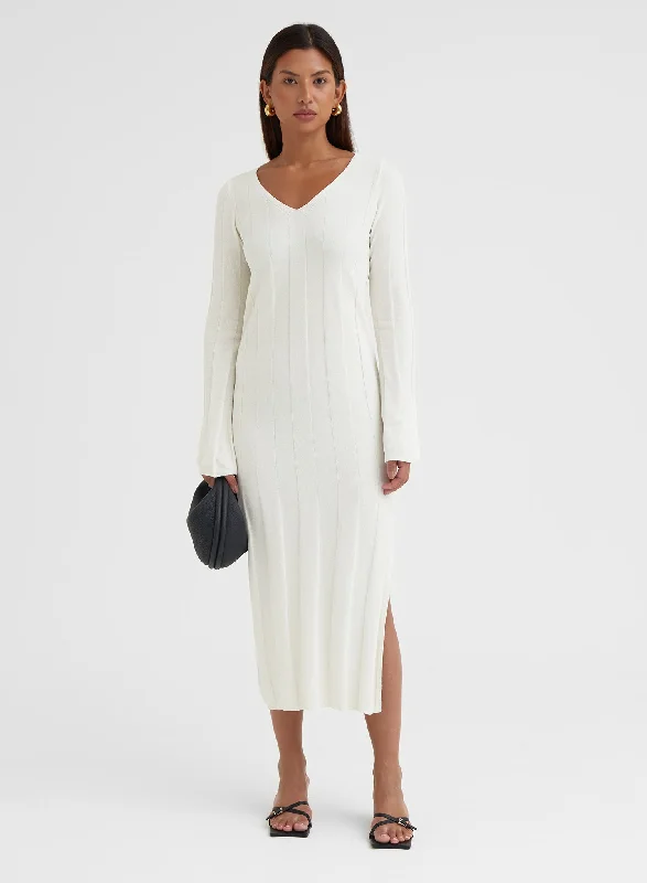 White Boucle Knit Midi Dress - Nyrobi