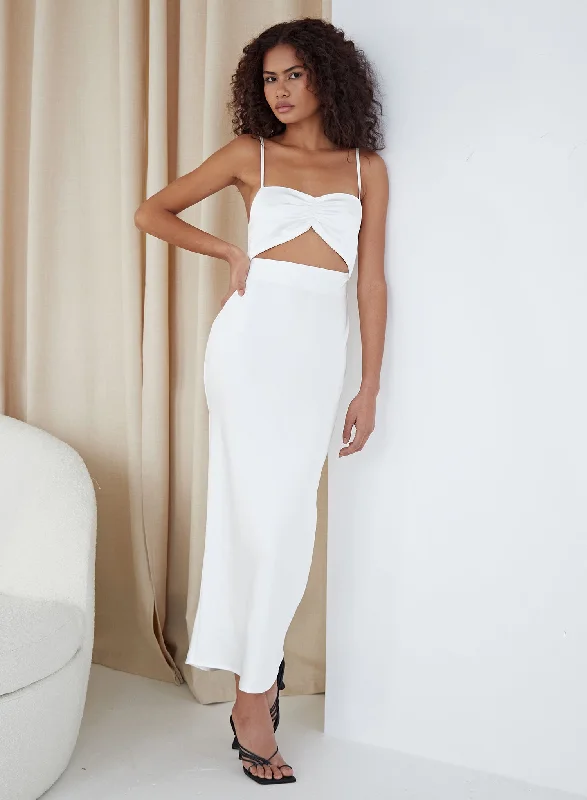 White Cut Out Satin Midi Dress - Isha