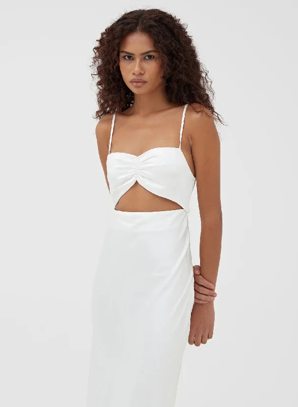 White Cut Out Satin Midi Dress - Isha