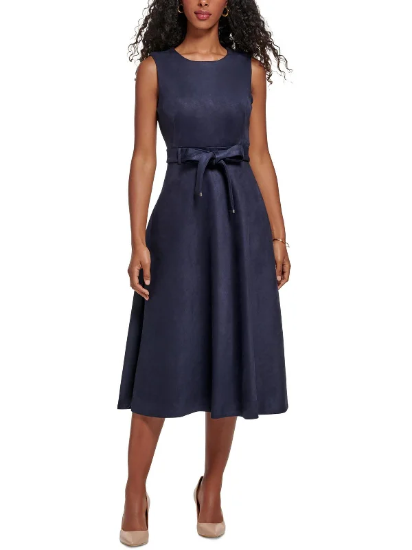 Womens Faux Suede Midi Wear to Work Dress