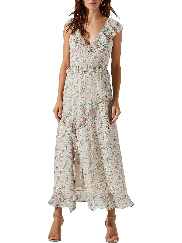 Womens Floral Calf Midi Dress