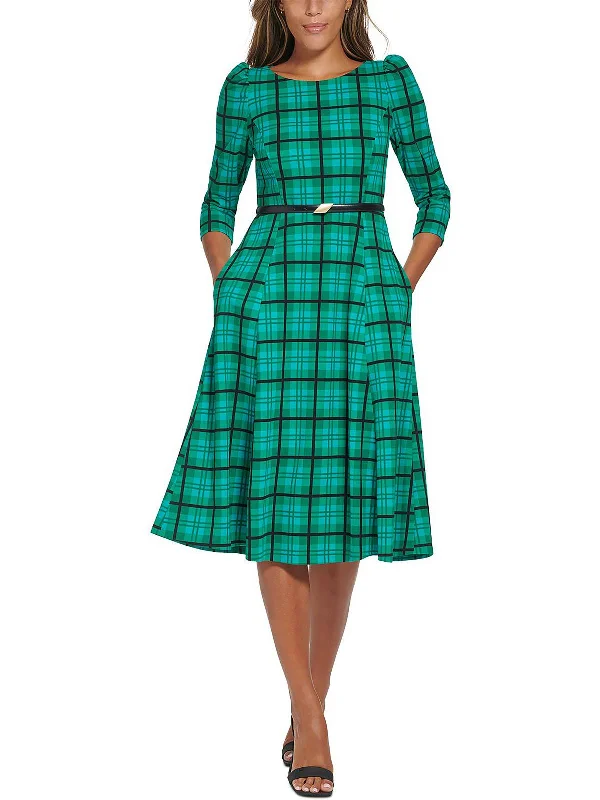 Womens Plaid Midi Wear to Work Dress