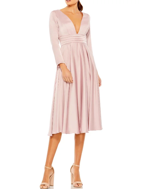 Womens Plunging Calf Midi Dress