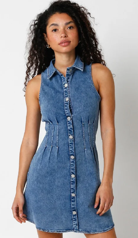 Mable Cinch Waist Denim Dress