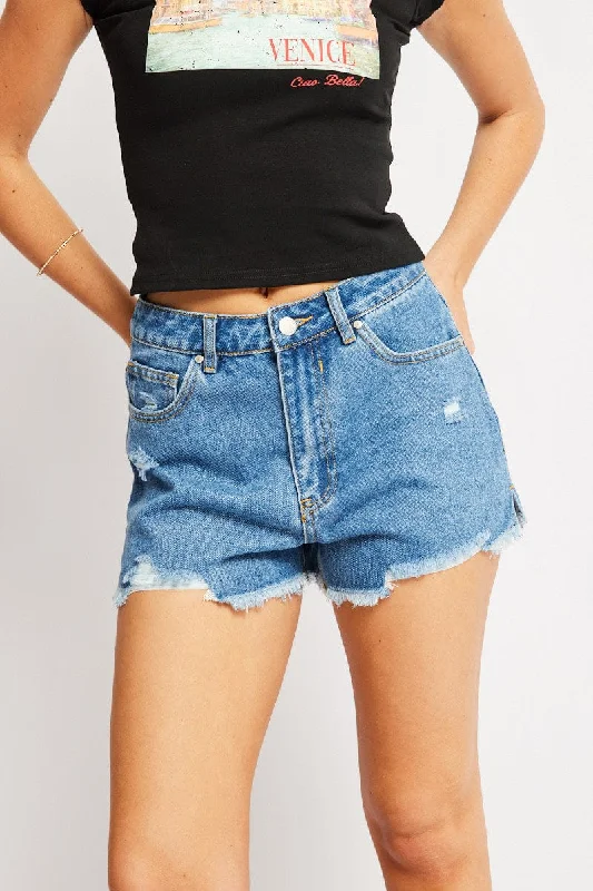 Denim Ripped Denim Short Mid Rise