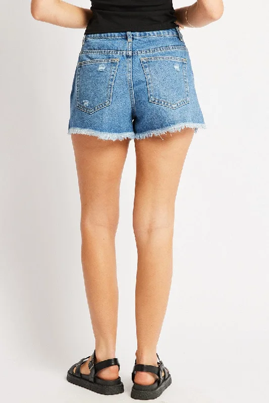 Denim Ripped Denim Short Mid Rise