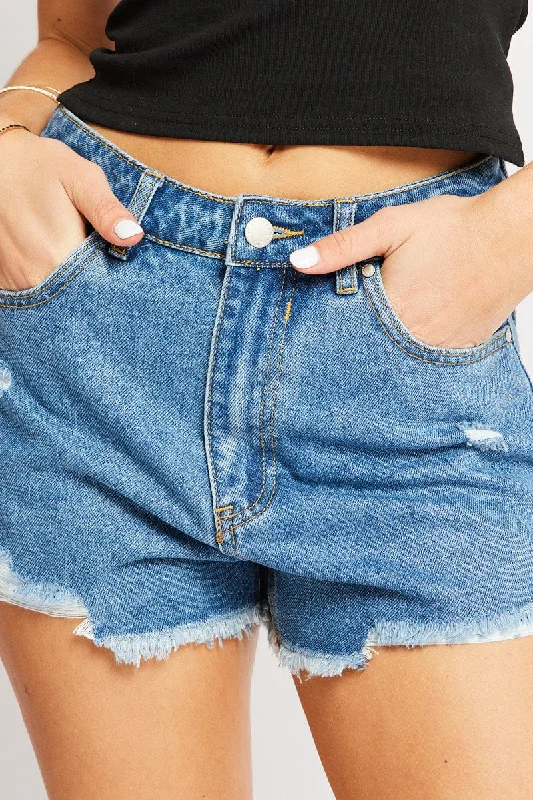 Denim Ripped Denim Short Mid Rise