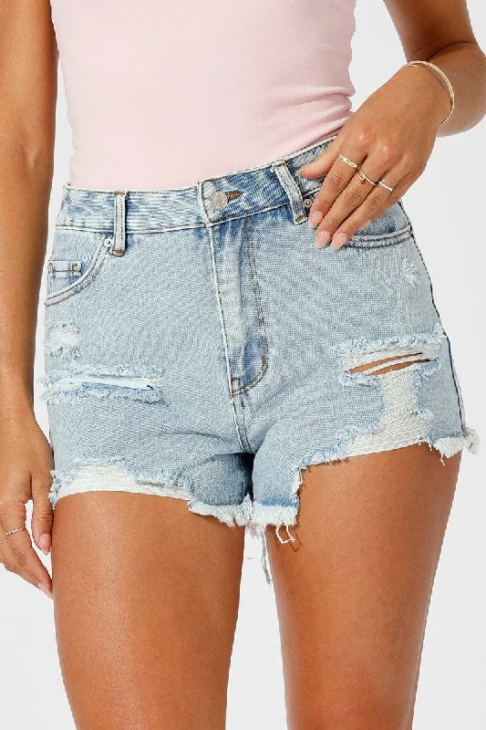 Denim Ripped Denim Short Mid Rise