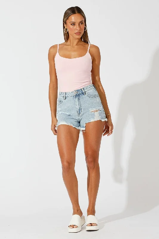 Denim Ripped Denim Short Mid Rise