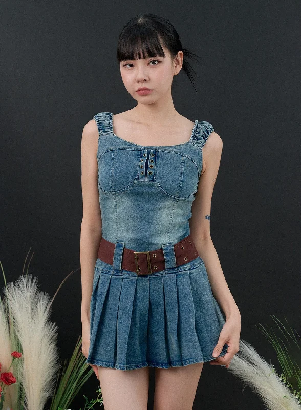 Sleeveless Mini Denim Dress IS306