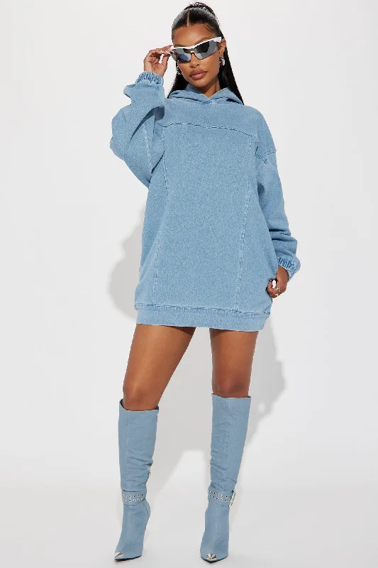 Dani Denim Sweatshirt Mini Dress - Blue