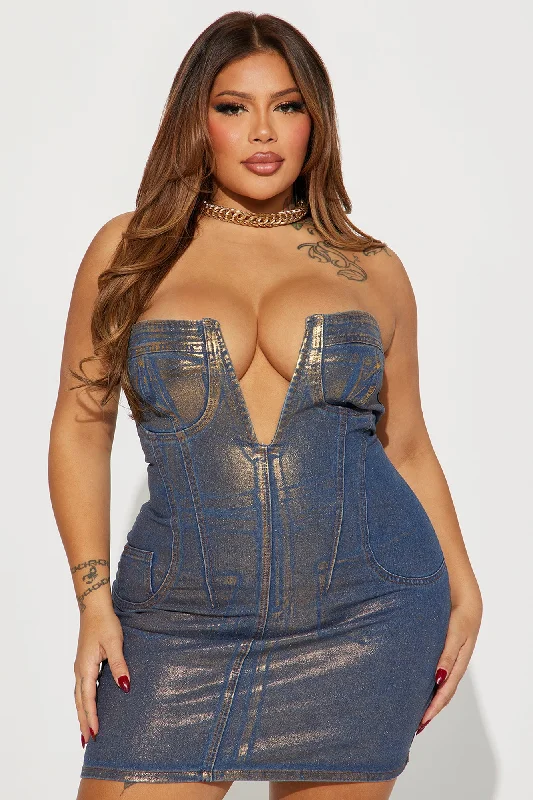 Diana Denim Mini Dress - Blue/combo