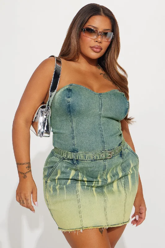 The Denim Doll Mini Dress - Green/combo