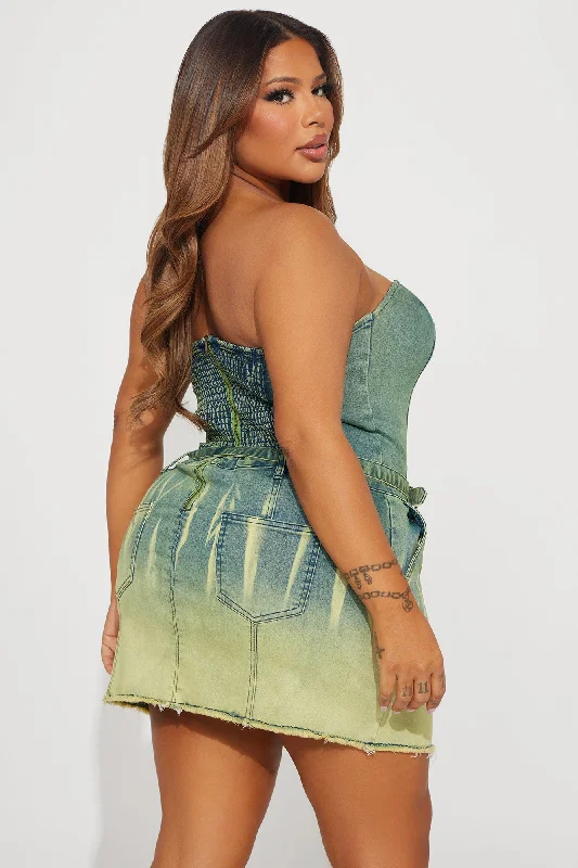 The Denim Doll Mini Dress - Green/combo