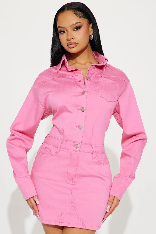 Vivian Denim Mini Dress - Pink