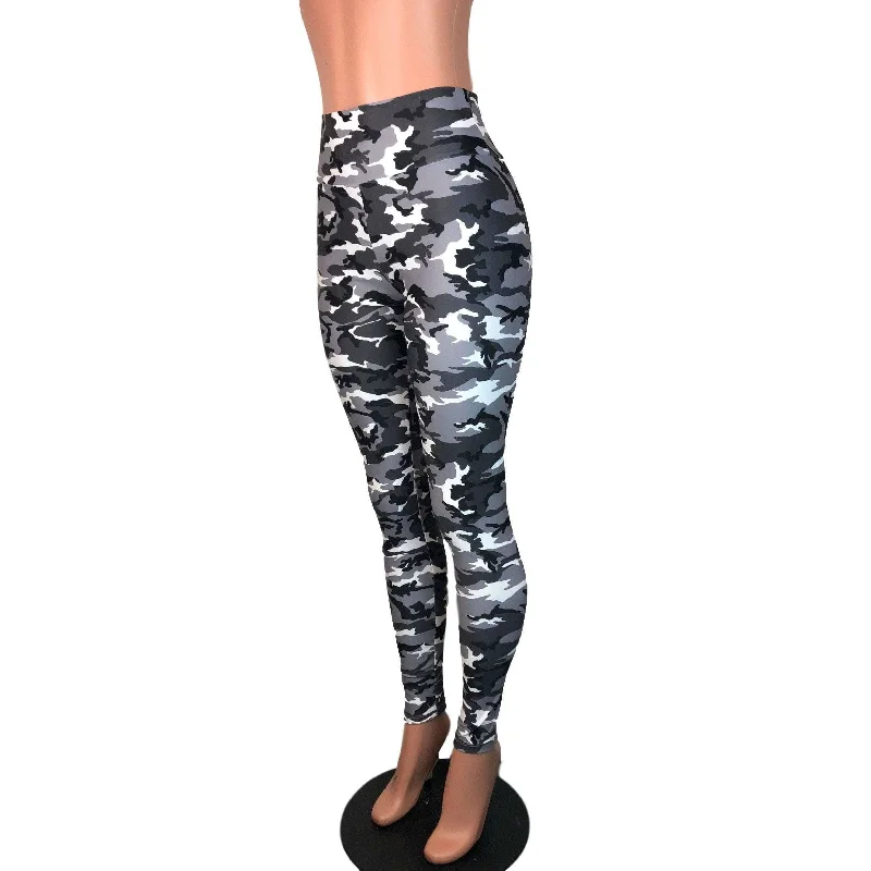 Black & White Camo Camouflage High Waist Leggings Pants