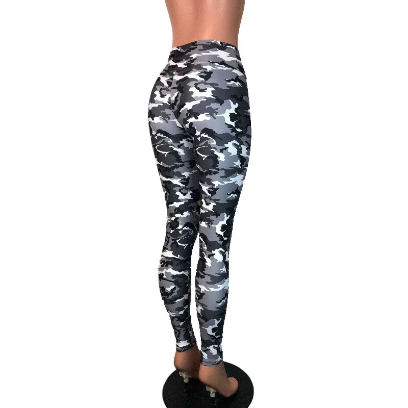 Black & White Camo Camouflage High Waist Leggings Pants