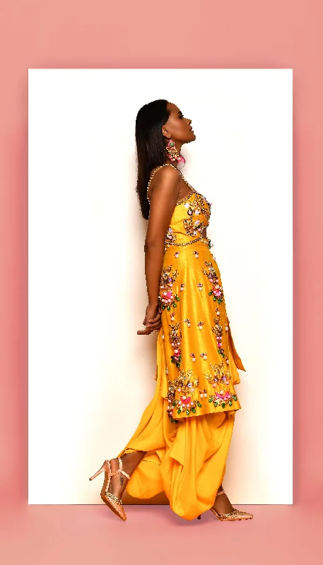 BUGGERED - MUSTARD YELLOW EMBELLISHED DHOTI JUMPSUIT