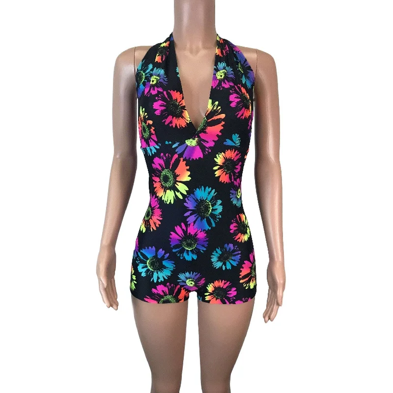 SALE - Halter Romper - Electric Daisy Neon