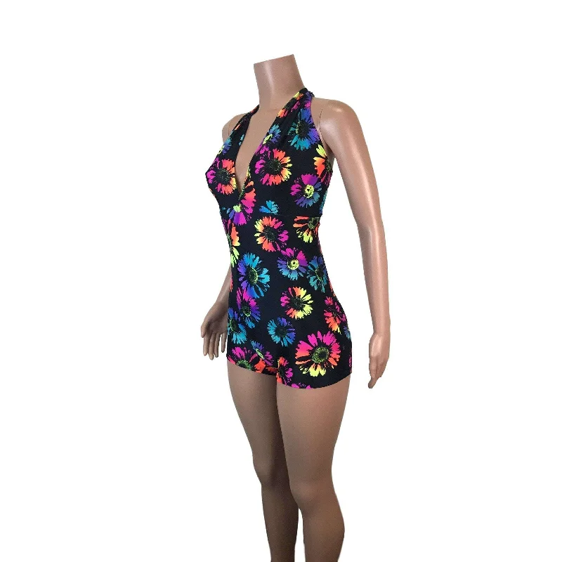 SALE - Halter Romper - Electric Daisy Neon