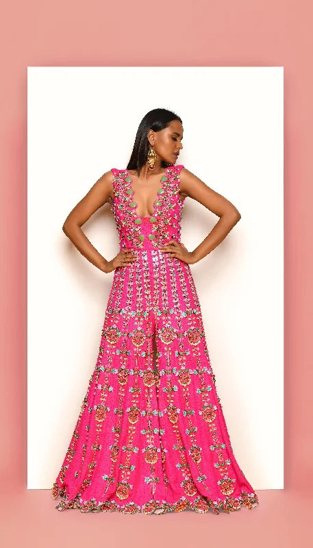 FIERCELY FRENZY - HOT PINK EMBELLISHED JUMPSUIT