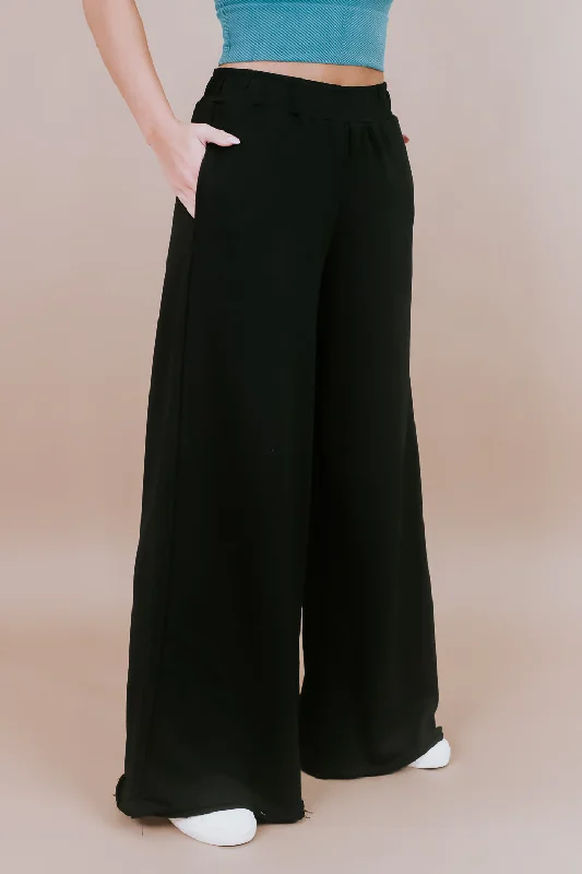 French Terry Wide Leg Sweatpants, Black