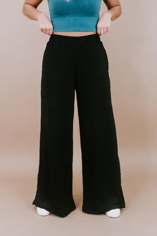 French Terry Wide Leg Sweatpants, Black