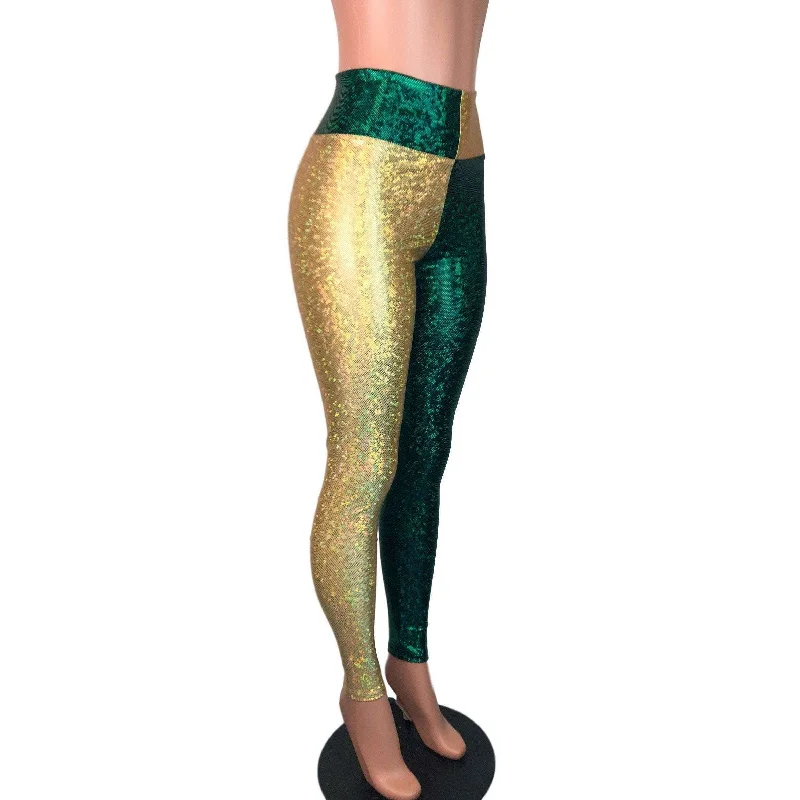 *Sample - Green & Gold Sports Team Holographic High Waist Leggings Pants - Final Sale