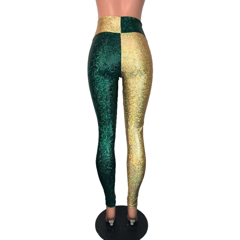 *Sample - Green & Gold Sports Team Holographic High Waist Leggings Pants - Final Sale