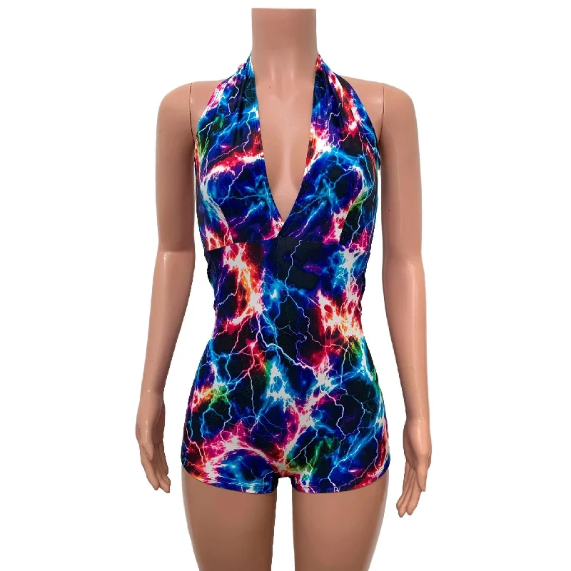 SALE - Halter Romper - Cosmic Thunder UV Glow