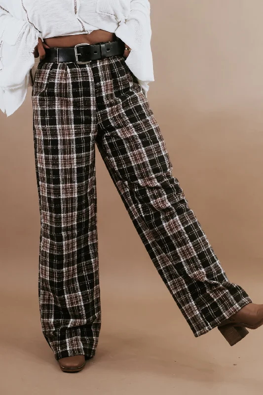 Plaid Straight Leg Pants, Brown