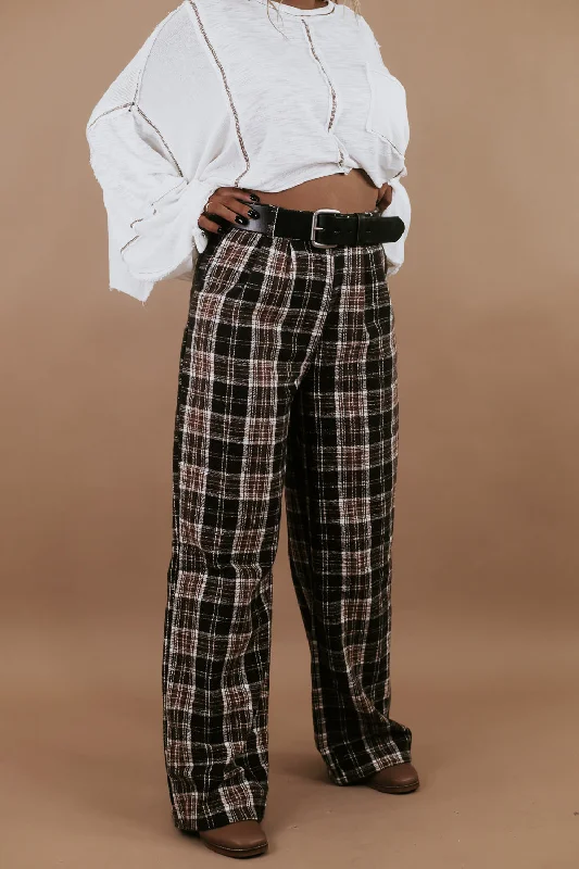 Plaid Straight Leg Pants, Brown