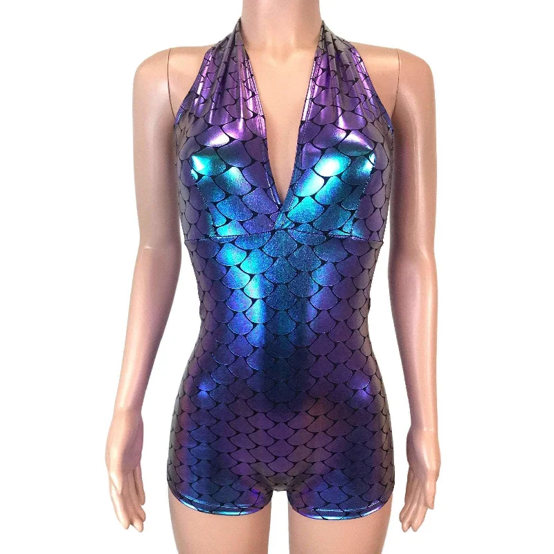 Halter Romper - Holographic Mermaid Scales