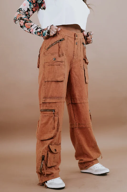 Oli & Hali: Mineral Washed Cargo Pants, Rust Orange