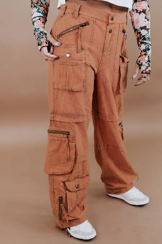 Oli & Hali: Mineral Washed Cargo Pants, Rust Orange